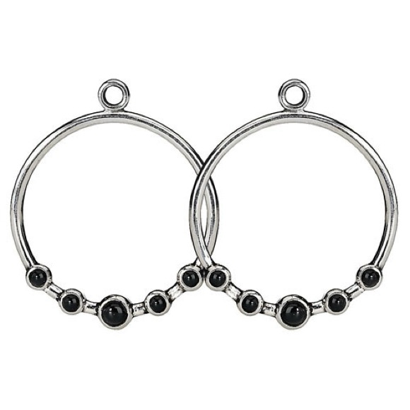 Pandora Sterling Silver Compose Onyx Hoop Earring Charm Retired Euc